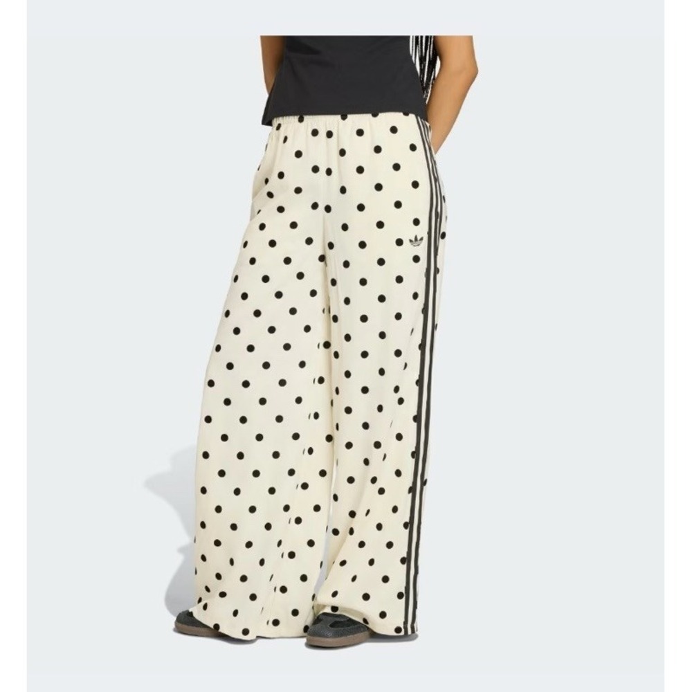 NWT Adidas Satin Polka Dot Wide Leg Pants L  Trefoil 3 Stripe Track Pants - Picture 2 of 6
